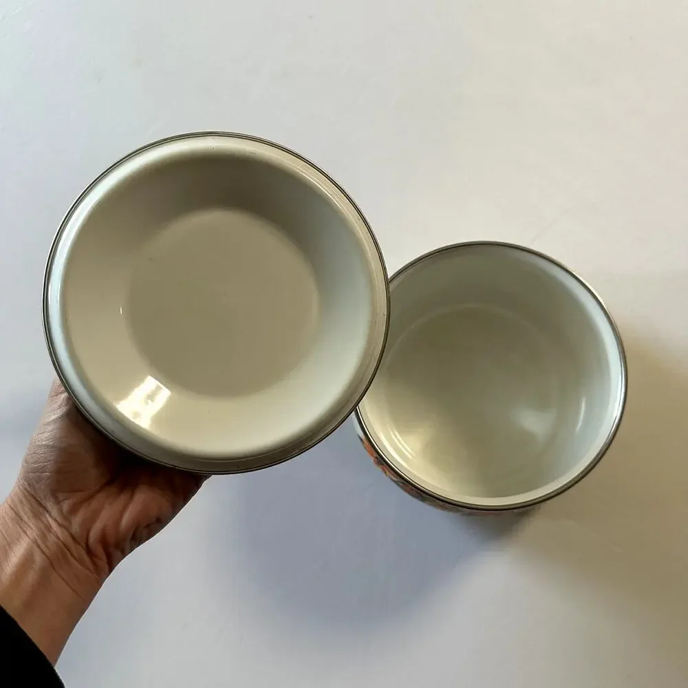 Vintage 1970s Japan Sanko Ware Floral Enamel 1 Quart Show Pan